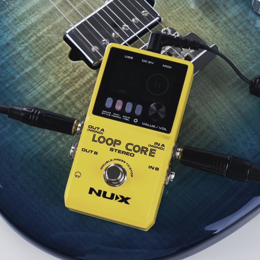 NUX Loop Core Stereo Guitar Looper Pedal, 6 hours recording time,Stereo Audio, MIDI Control, Cab Simulation for Output to Mixer.