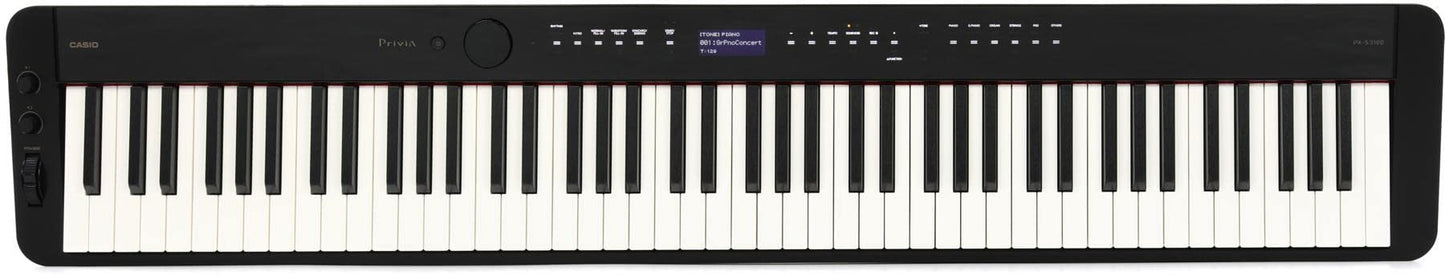 Casio Privia PX-S3100 Portable Digital Piano, with 88 Weighted Keys, 700 Tones, 200 Rhythms, Touch Sensor Controls, Sustain Pedal, Bluetooth, USB, AC Adapter, 16W Speakers, Gloss Black (PX-S3100BK)