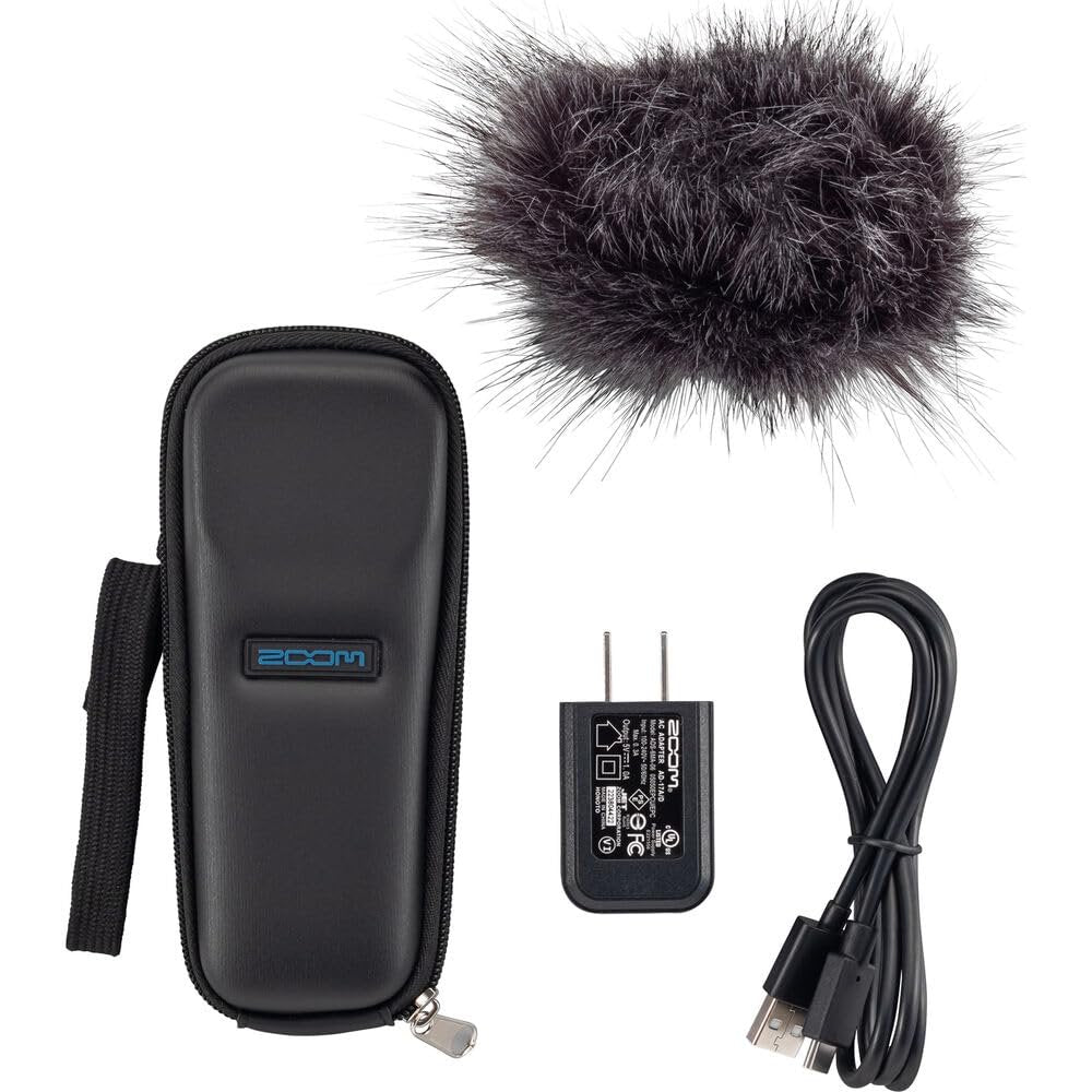Zoom H1essential 2-Track 32-Bit Float Portable Audio Recorder Bundle with APH-1e, Hairy Windscreen, Padded Case, AC Adapter, USB-C Cable, 32GB SD Card, and Mini Tripod