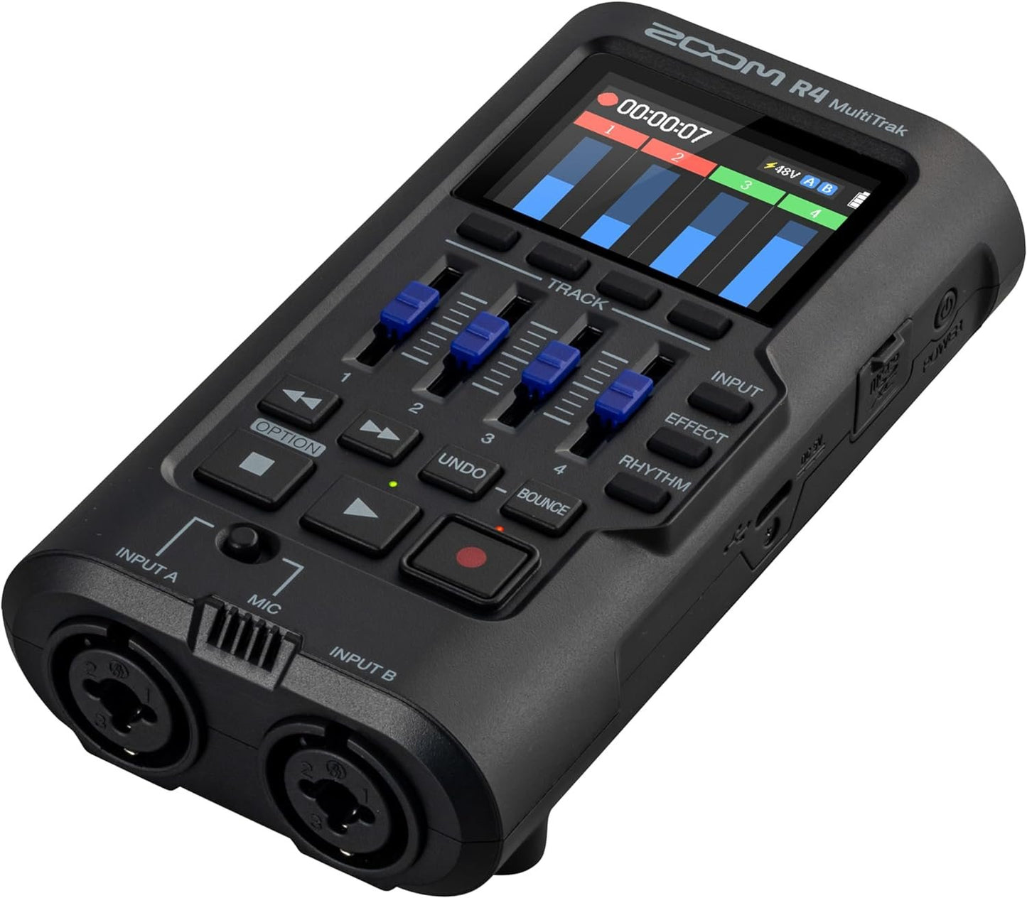Zoom R4 MultiTrak 32-Bit Float Recorder with Stereo Bouncing, 2 XLR/Combo Inputs, Built-In Microphone, Effects, Rhythms, Battery Powered, and Audio Interface