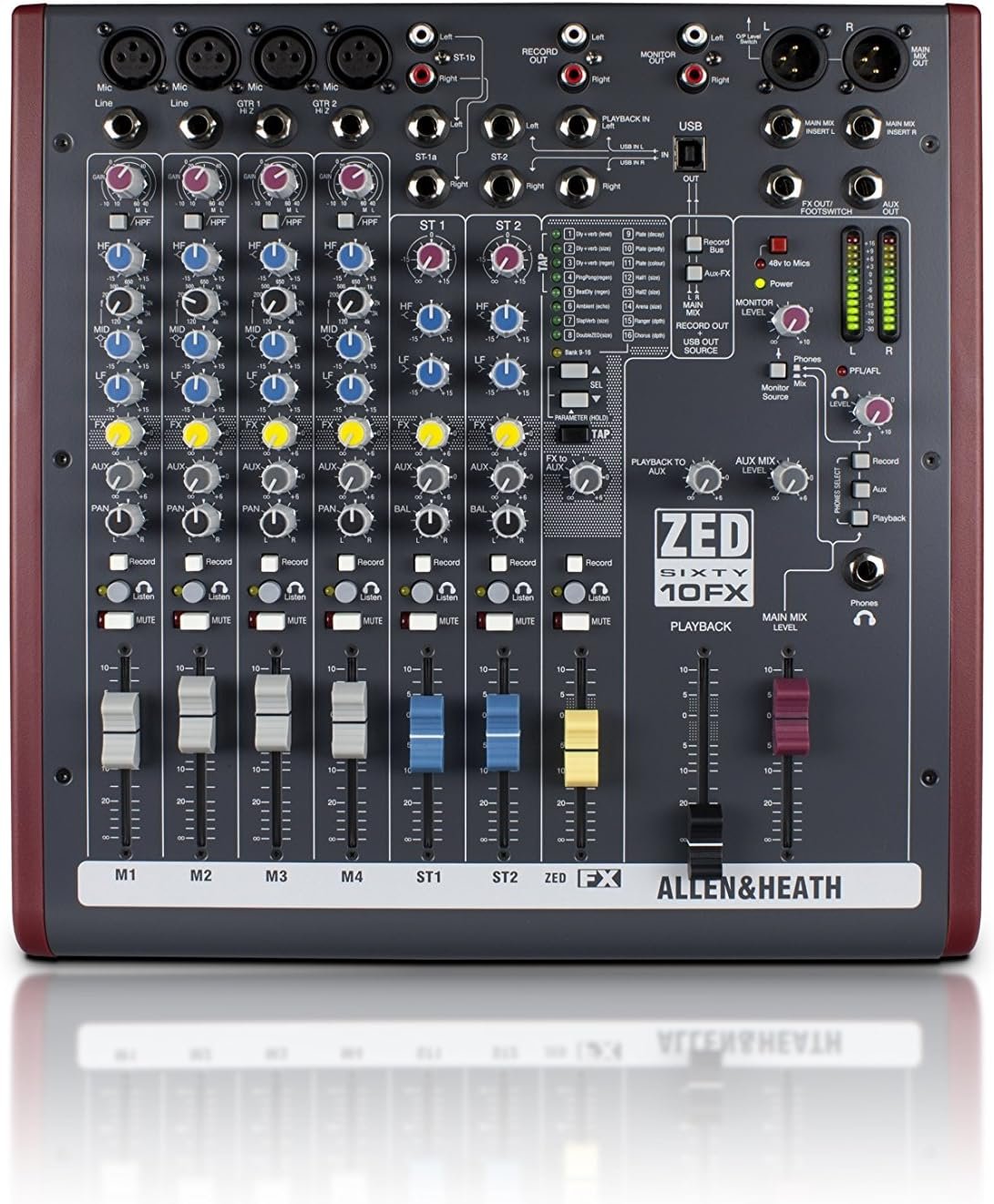 Allen & Heath ZED60-10FX - Touring Quality Audio Mixer with 2 Mic/Line, 2 Mic/Line/DI, 3 Stereo Line, Onboard FX and USB I/O (AH-ZED60-10FX)