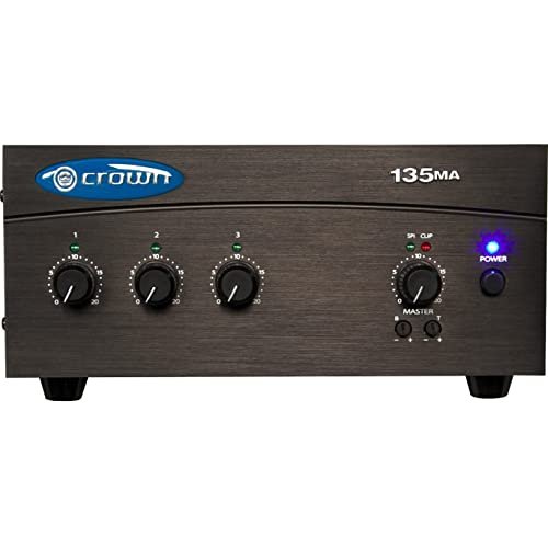 Crown 135MA 3 Input, 3 Channel, 35 Watt Powered Mixer/Amplifier for Paging, Background Music, Music-on-Hold, Installed Sound 8-Ohm and Constant Voltage Outputs 70V, Black