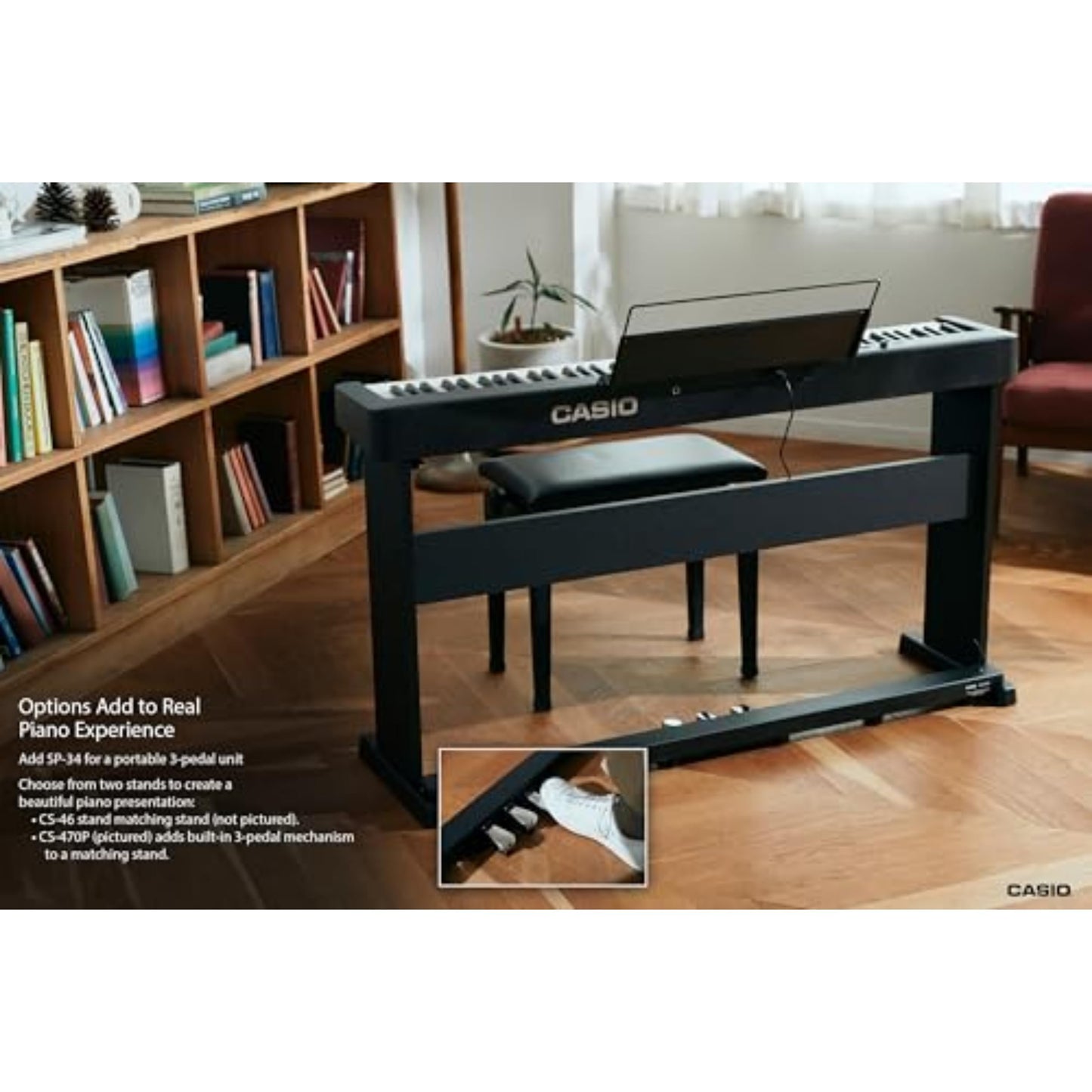 Casio CDP-S160 Portable Digital Piano with 88-Key Weighted Action, Sheet Music Stand, Power Supply, USB-MIDI and 10 tones, black (CDP-S160BK)