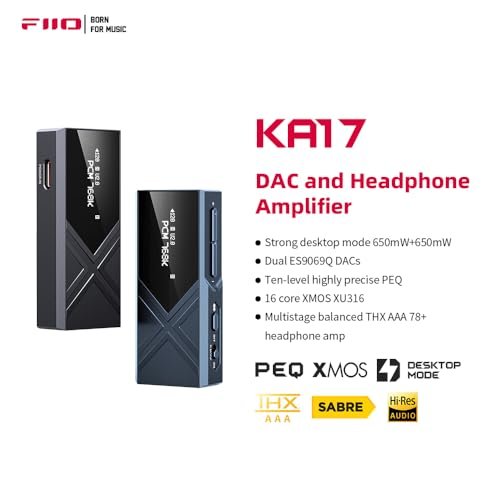FiiO KA17 Portable USB DAC Audio HiFi Decoder, Dual ES9069Q PCM768 DSD512 3.5/4.4mm Output for Android iOS Mac Win10