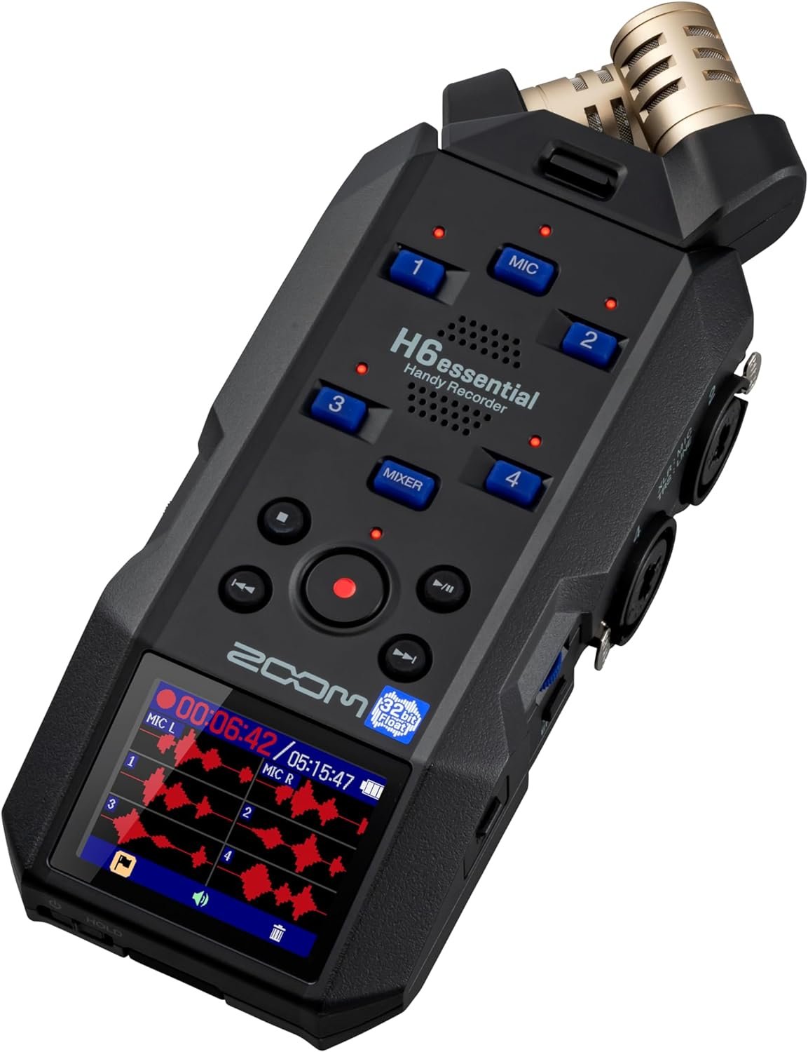 Zoom H6essential (2024 Model, Essential Series) with 32-Bit Float, Accessibility, 6-Track Recorder, Stereo Microphones, 4 XLR/TRS Inputs, USB Audio Interface, for Musicians, Podcasters, & Filmmakers