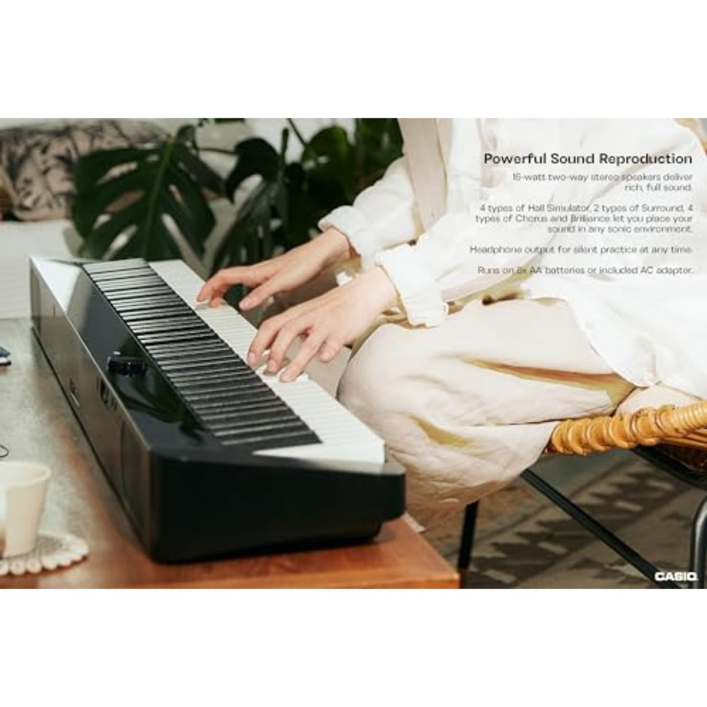 Casio Privia PX-S1100 Portable Digital Piano with 88 Weighted Keys, 18 Tones, Touch Sensor Controls, Sustain Pedal, Bluetooth, USB, AC Adapter, 16W Speaker System, Gloss Black Finish (PX-S1100BK)