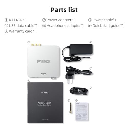 FiiO K11 R2R DAC and Headphone Amplifier for Home Audio or PC, 6.35mm and Balanced 4.4mm, RCA, Coaxial, Optical, 1300mW, 384kHz/24Bit DSD256 (Silver)