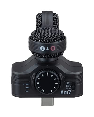 Zoom Am7 Stereo Microphone for Android, Mid-Side Stereo, Rotatable Capsule for Alignment with Camera, for Recording Audio for Music, Videos, Interviews, and More,Black
