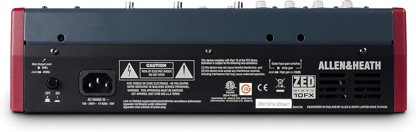 Allen & Heath ZED60-10FX - Touring Quality Audio Mixer with 2 Mic/Line, 2 Mic/Line/DI, 3 Stereo Line, Onboard FX and USB I/O (AH-ZED60-10FX)