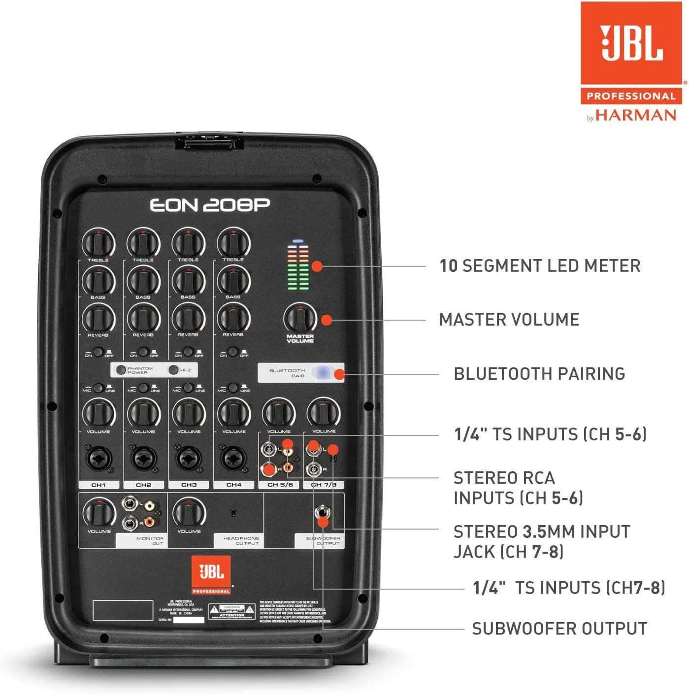JBL Professional EON208P Portable All-in-One 2-way PA System with 8-Channel Mixer and Bluetooth