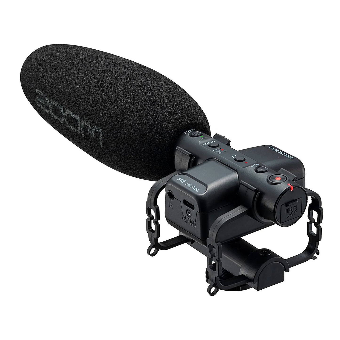 Zoom M3 MicTrak Stereo On-Camera Shotgun Microphone with 32-Bit Float, 90 degree, 120 degree, and MONO Mode, Shockmount, USB Microphone Compatible, and Battery Powered