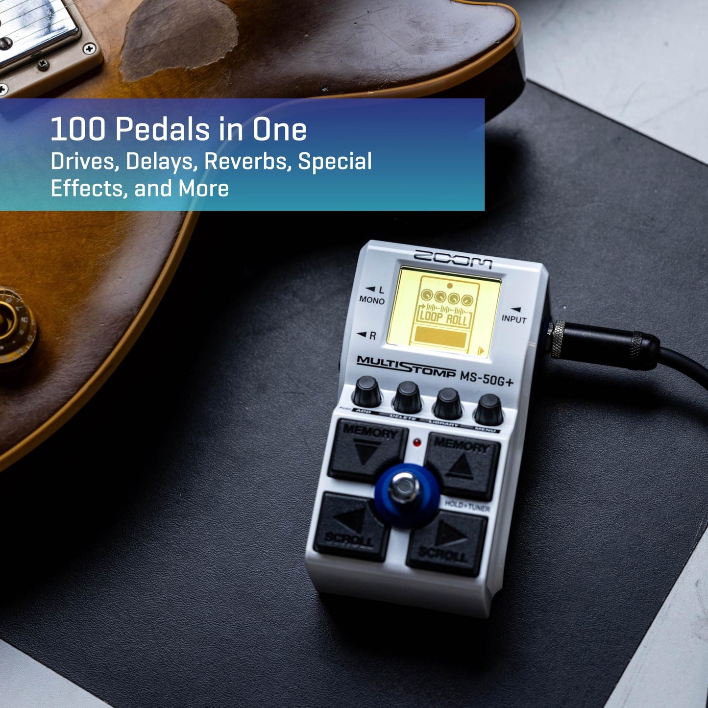 Zoom MS-50G+ MultiStomp Guitar Effects Pedal, Single Stompbox, 100 effects, Stereo Outputs, Tuner, Featuring Drives, Modulations, Delays, Reverbs, Compressors, and More