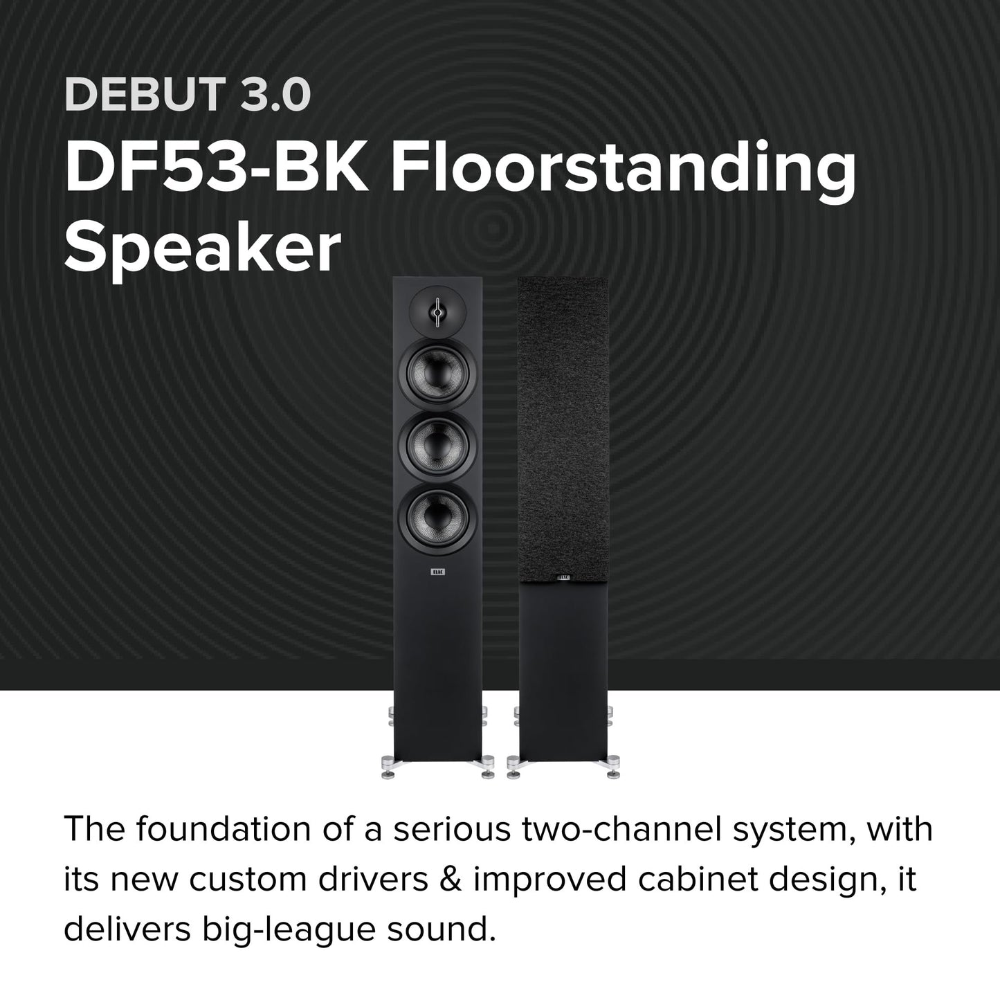 ELAC Debut 3.0 DF63-BK Floorstanding Speaker, Black Ash (Each) - 1” Aluminum Dome Tweeter, 6.5” Aramid Fiber Midrange & Dual 6.5” Aramid Fiber Woofers - 3-Way Bass Reflex - 31Hz to 38KHz Response