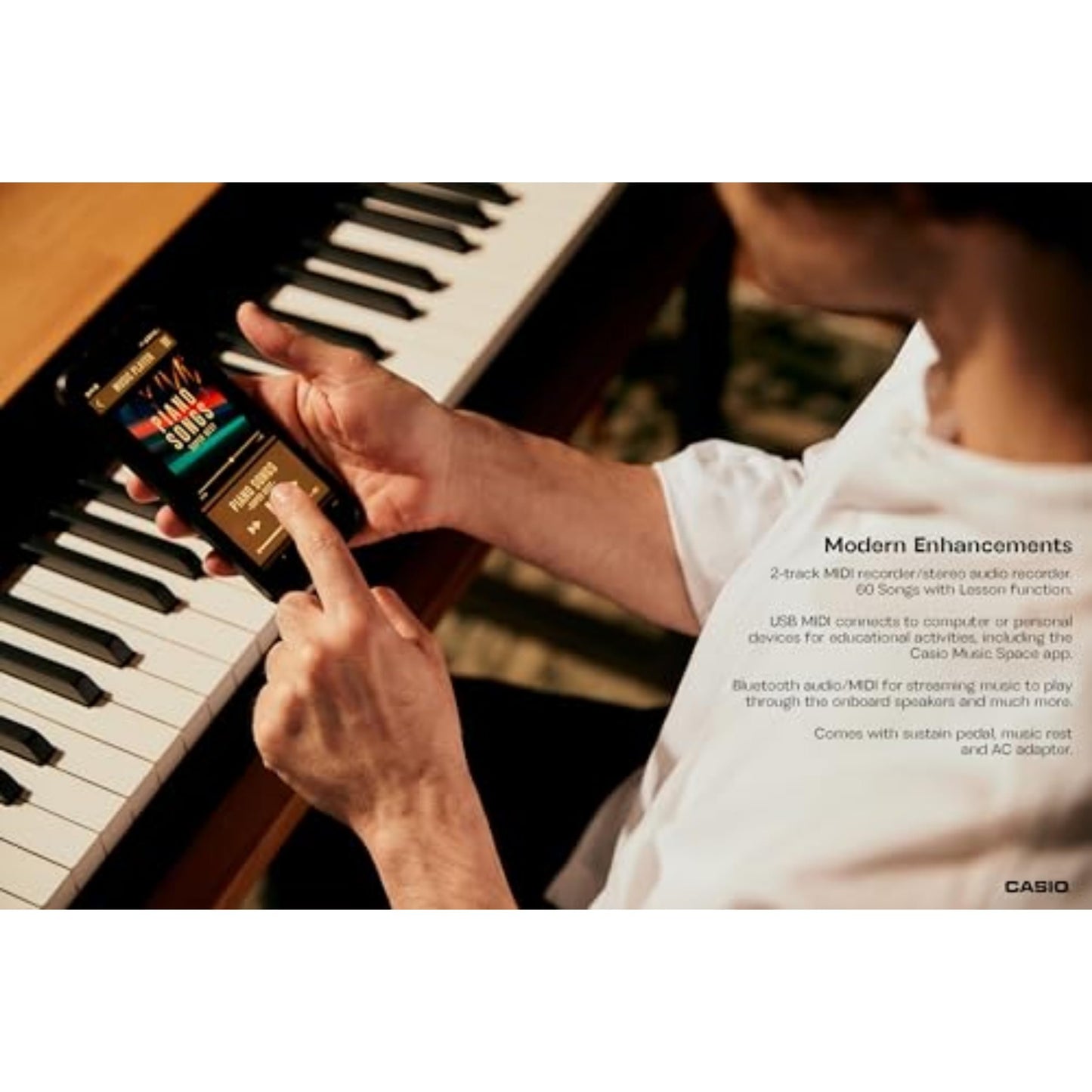 Casio Privia PX-S5000 Portable Digital Piano with 88 Hybrid Weighted Keys, 23 Tones, Touch Sensor Controls, Sustain Pedal, Bluetooth, USB, AC Adapter, 16W Speakers, Gloss Black Finish (PX-S5000BK)