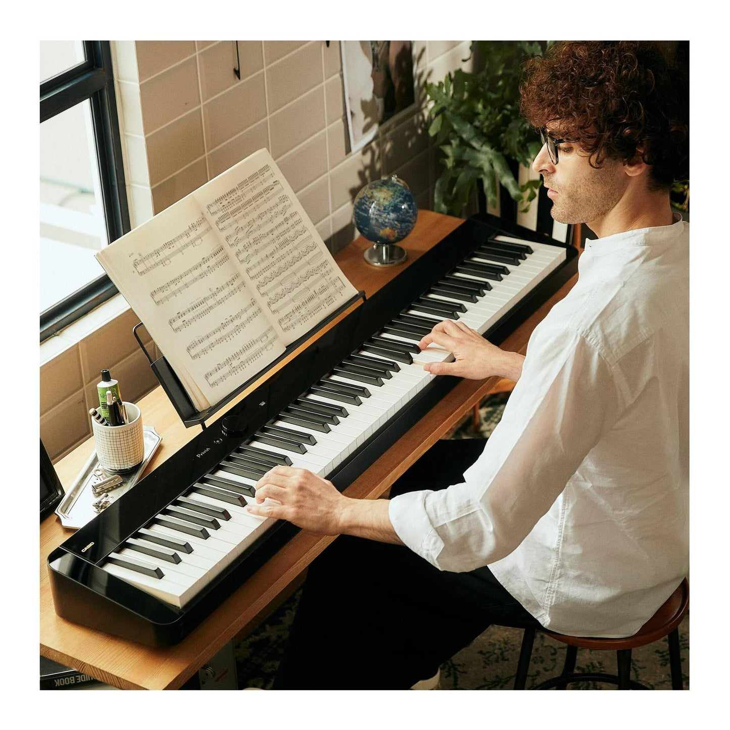 Casio Privia PX-S5000 Portable Digital Piano with 88 Hybrid Weighted Keys, 23 Tones, Touch Sensor Controls, Sustain Pedal, Bluetooth, USB, AC Adapter, 16W Speakers, Gloss Black Finish (PX-S5000BK)