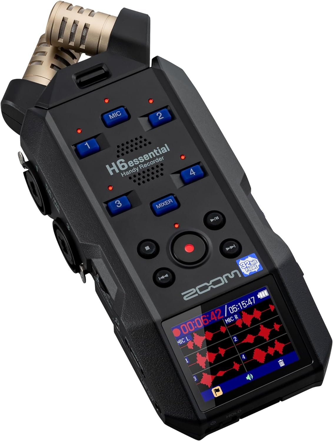 Zoom H6essential (2024 Model, Essential Series) with 32-Bit Float, Accessibility, 6-Track Recorder, Stereo Microphones, 4 XLR/TRS Inputs, USB Audio Interface, for Musicians, Podcasters, & Filmmakers