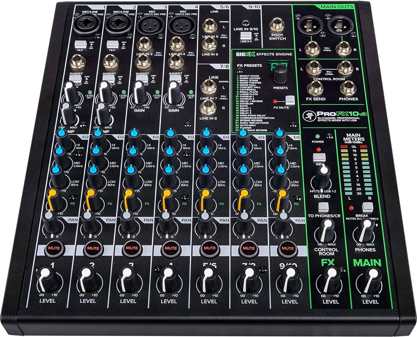 Mackie ProFXv3 Series, 6-Channel Professional Effects Mixer with USB, Onyx Mic Preamps and GigFX effects engine - Unpowered (ProFX6v3)