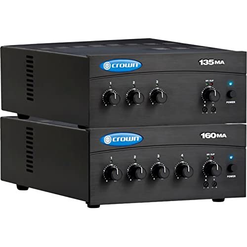 Crown 135MA 3 Input, 3 Channel, 35 Watt Powered Mixer/Amplifier for Paging, Background Music, Music-on-Hold, Installed Sound 8-Ohm and Constant Voltage Outputs 70V, Black