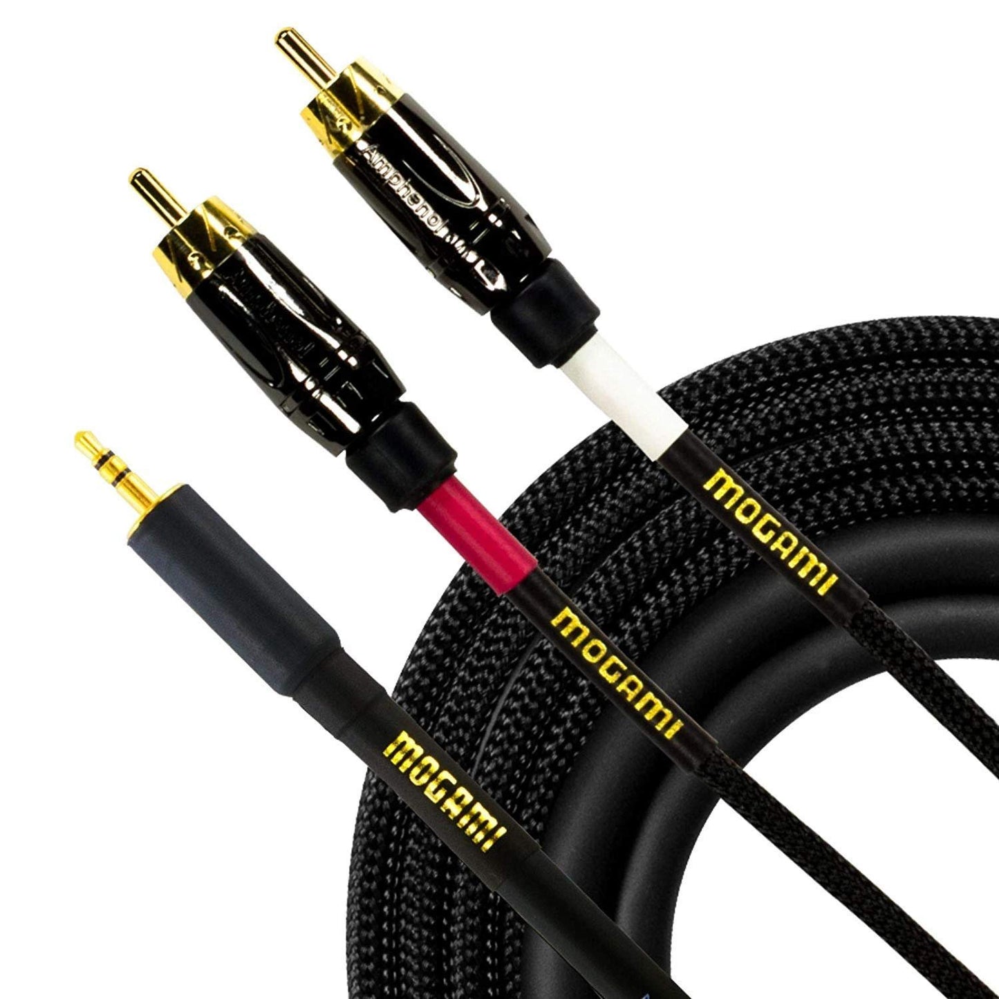 Mogami GOLD 3.5-2RCA Stereo Audio Y-Adapter Cable, 3.5mm TRS Plug to Dual RCA Plugs, Gold Contacts, Straight Connectors