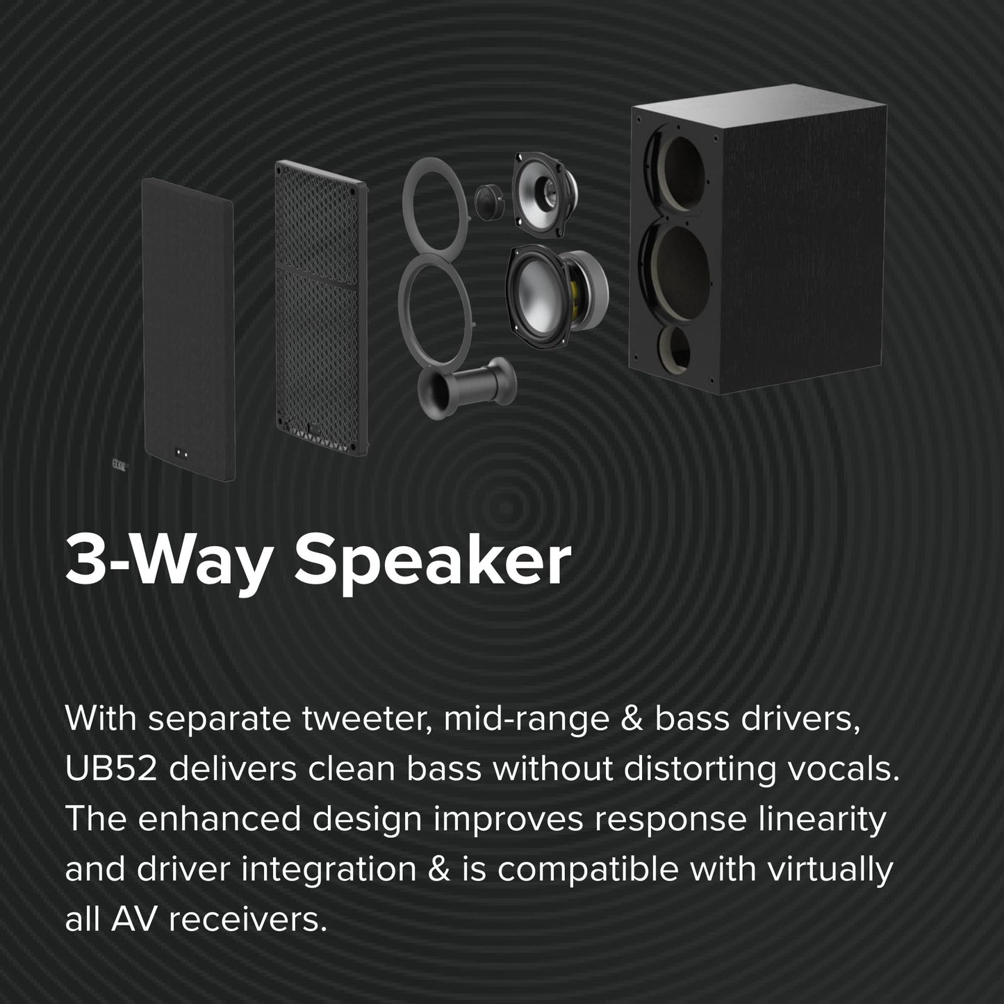 ELAC Uni-Fi 2.0 UB52 Bookshelf Speakers (Pair), Black (UB52-BK)