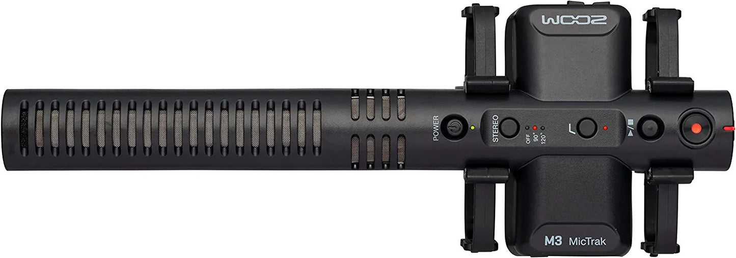Zoom M3 MicTrak Stereo On-Camera Shotgun Microphone with 32-Bit Float, 90 degree, 120 degree, and MONO Mode, Shockmount, USB Microphone Compatible, and Battery Powered