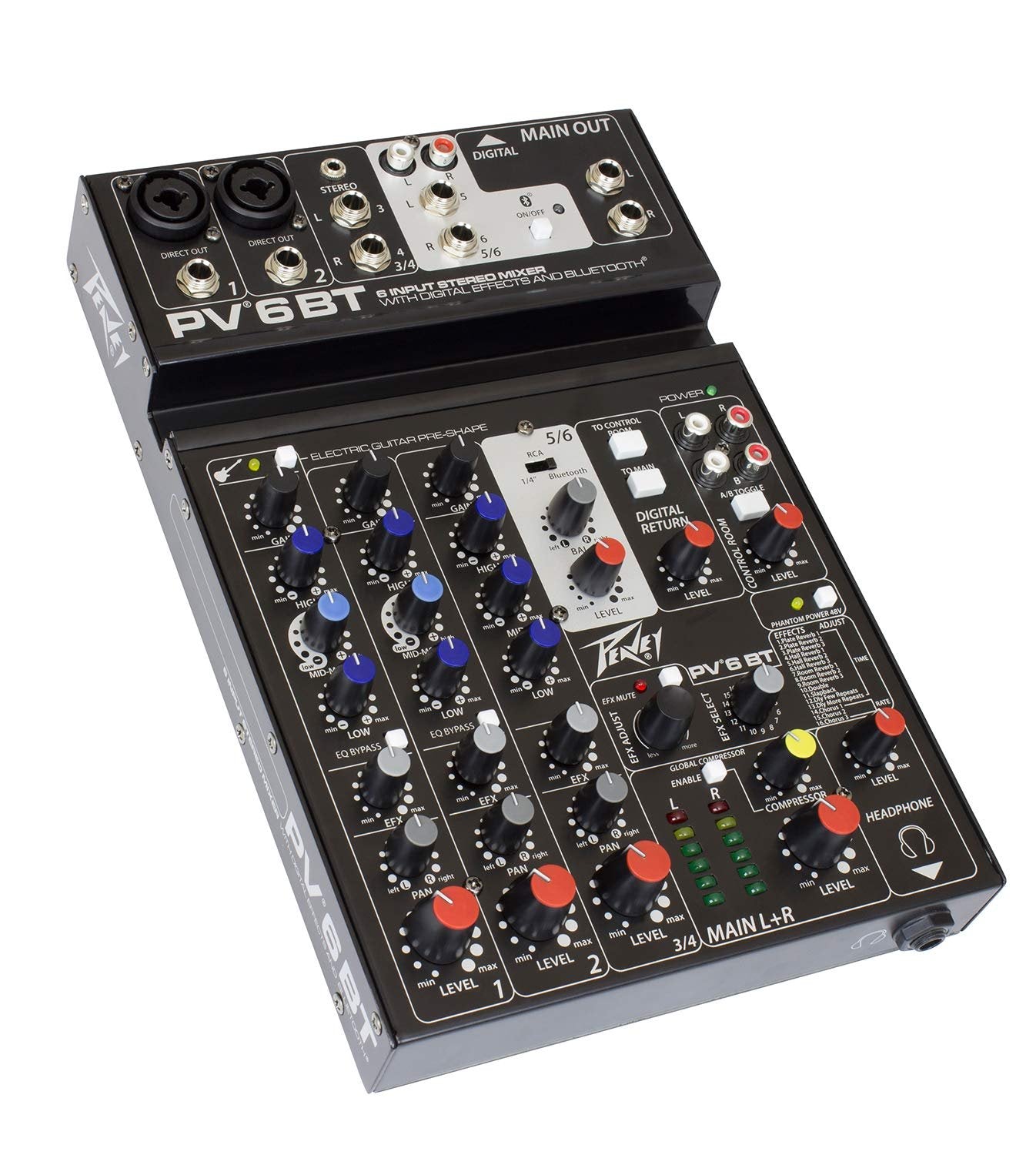 Peavey PV6BT DJ Mixer, 6 Channel With Bluetooth, Small