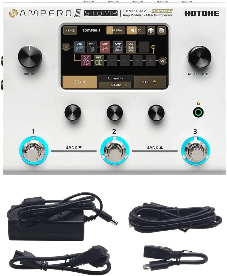 HOTONE Guitar Multi Effects Processor Multi Effects Pedal Touch Screen Guitar Bass Amp Modeling IR Cabinets Simulation Guitar Effects Pedal Multi FX Processor Ampero II Stomp