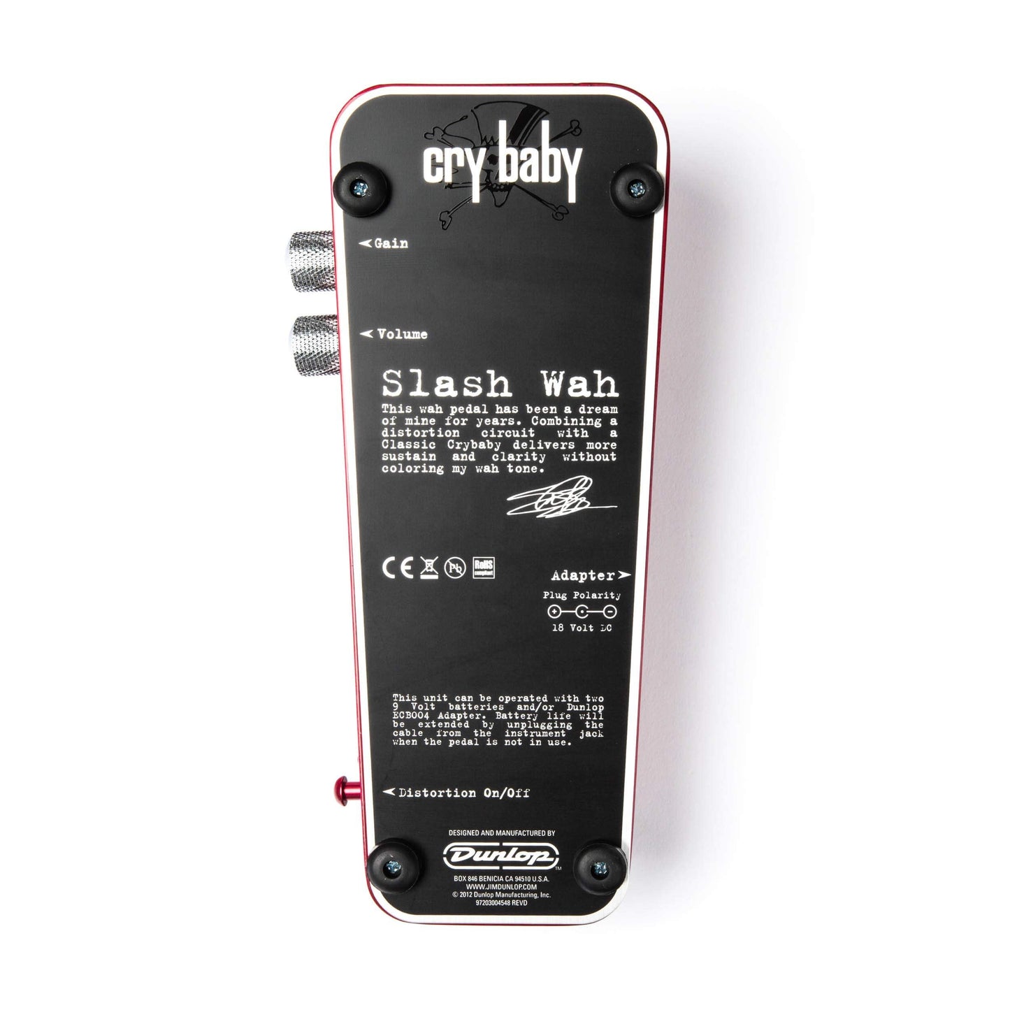 JIM DUNLOP SW95 Guitar Effects Pedal, Slash Cry Baby Wah, Distortion, Fasel-loaded Classic circuit, MultiColored, 9V