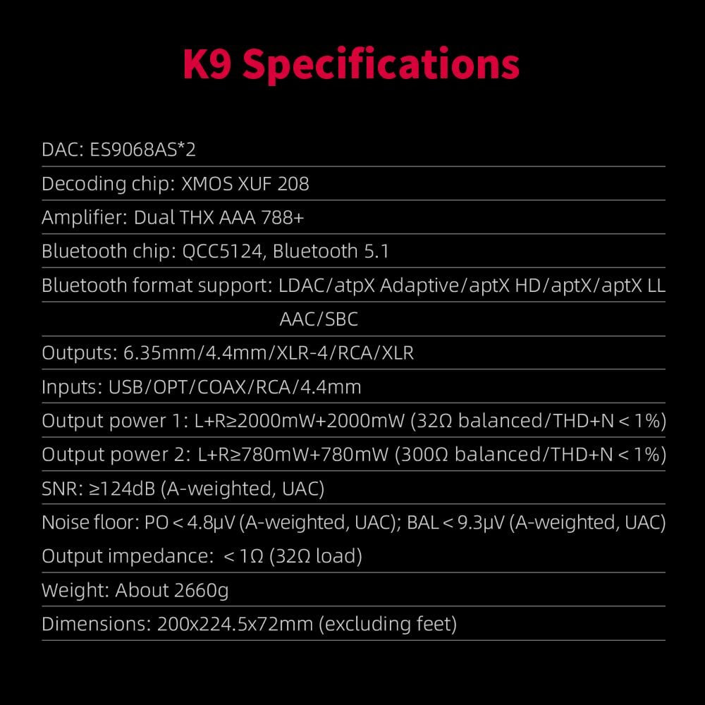 FiiO K9 Desktop Headphone Amplifier AMP USB ES9068AS*2 DAC Bluetooth HiFi Audio THX AAA 788+ LDAC DSD512