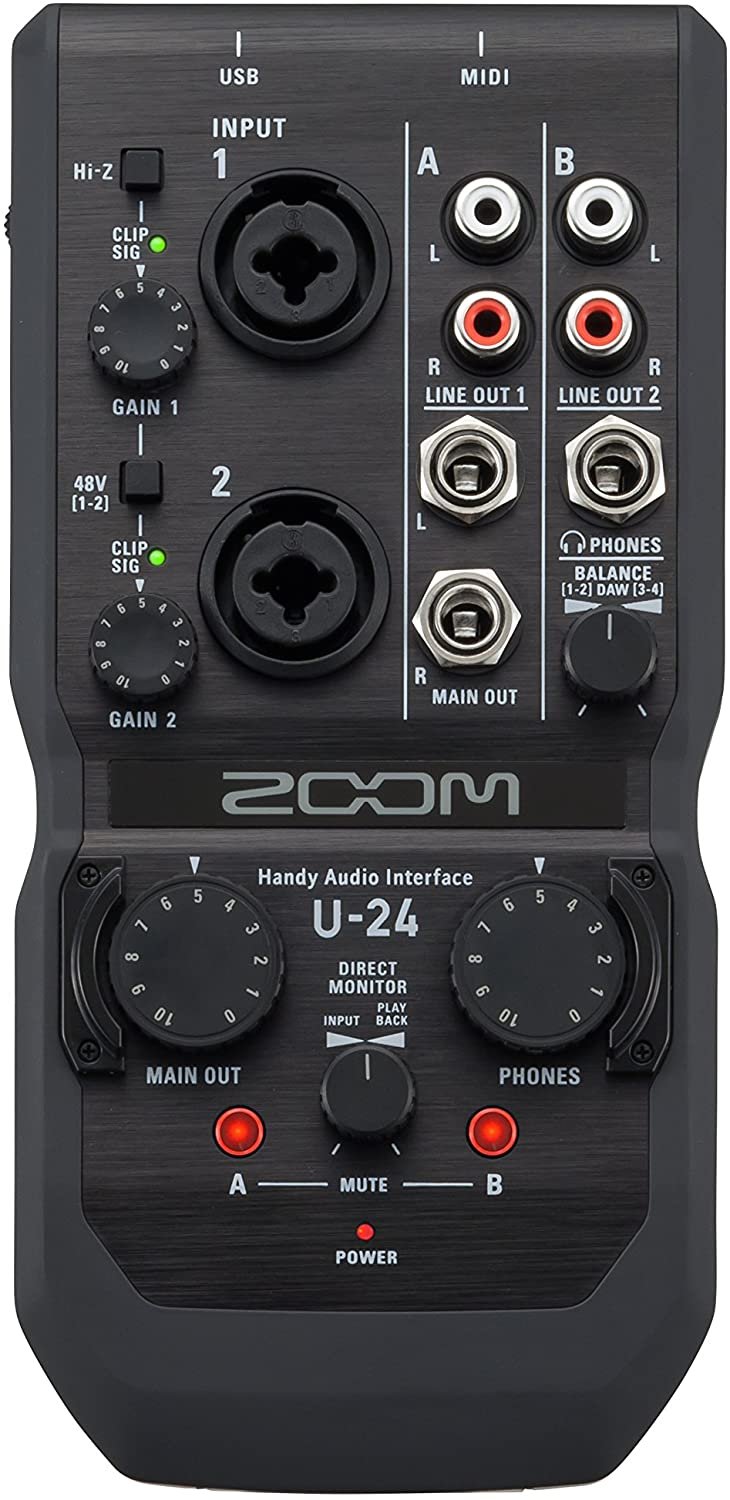 Zoom U-24 Handy Audio Interface, 2-Channel Portable USB Audio Interface, 2 XLR/TRS Combo Inputs, MIDI I/O, RCA Outputs