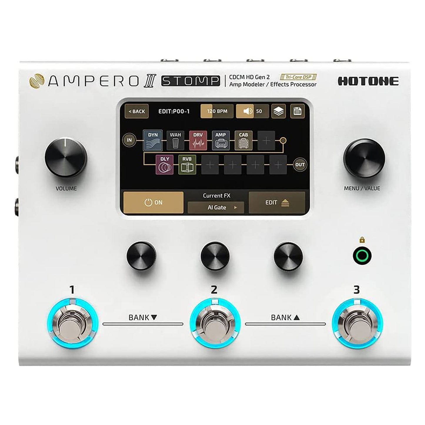 HOTONE Guitar Multi Effects Processor Multi Effects Pedal Touch Screen Guitar Bass Amp Modeling IR Cabinets Simulation Guitar Effects Pedal Multi FX Processor Ampero II Stomp