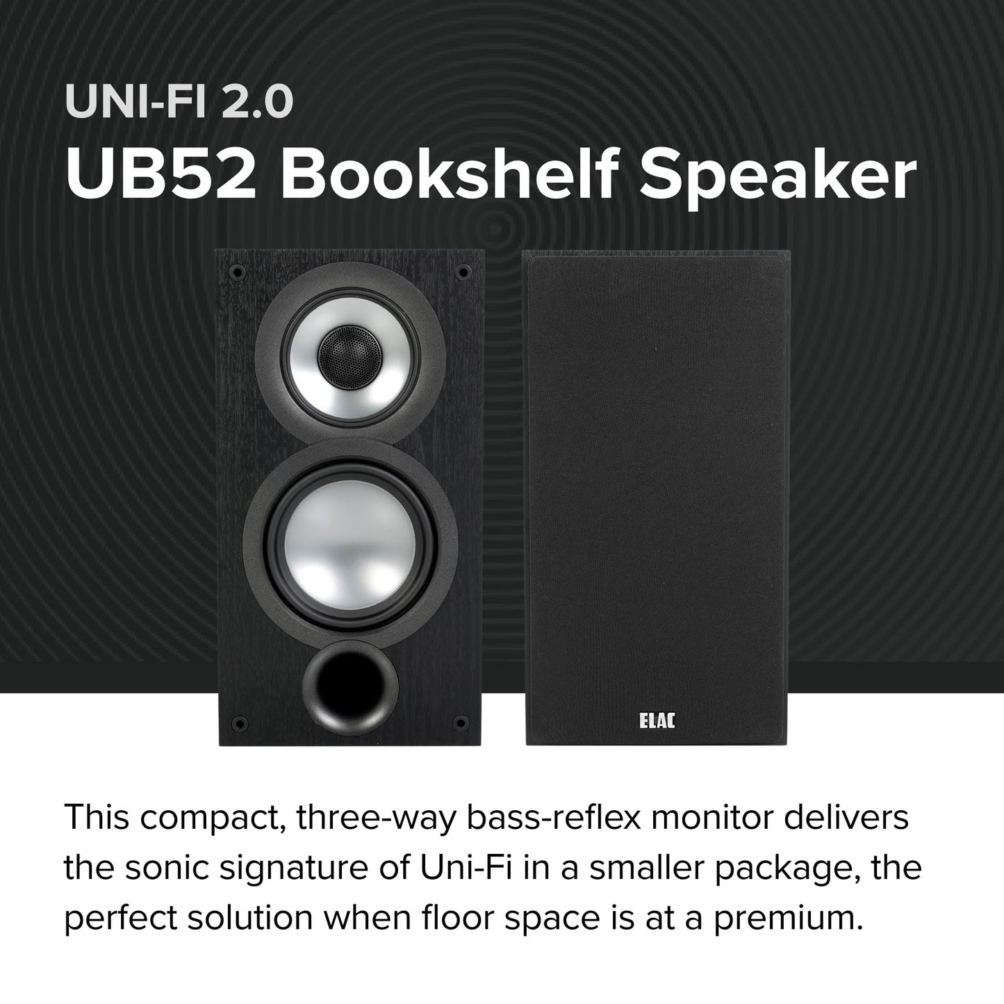 ELAC Uni-Fi 2.0 UB52 Bookshelf Speakers (Pair), Black (UB52-BK)