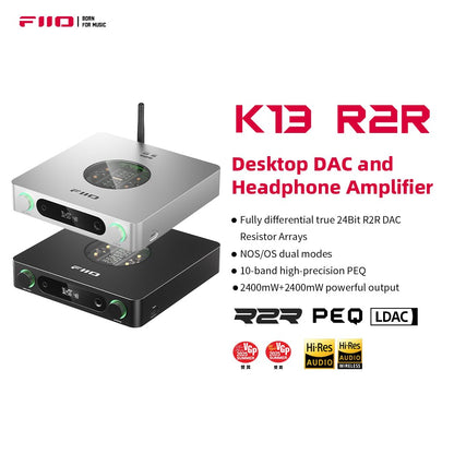 FiiO K13 R2R Desktop DAC & Headphone Amp, High-Fidelity 24Bit R2R DAC, Powerful 2400mW Output, LDAC Bluetooth Streaming, Dual Power Supply, 10-Band PEQ, Balanced XLR & RCA Audio Output (Silver)