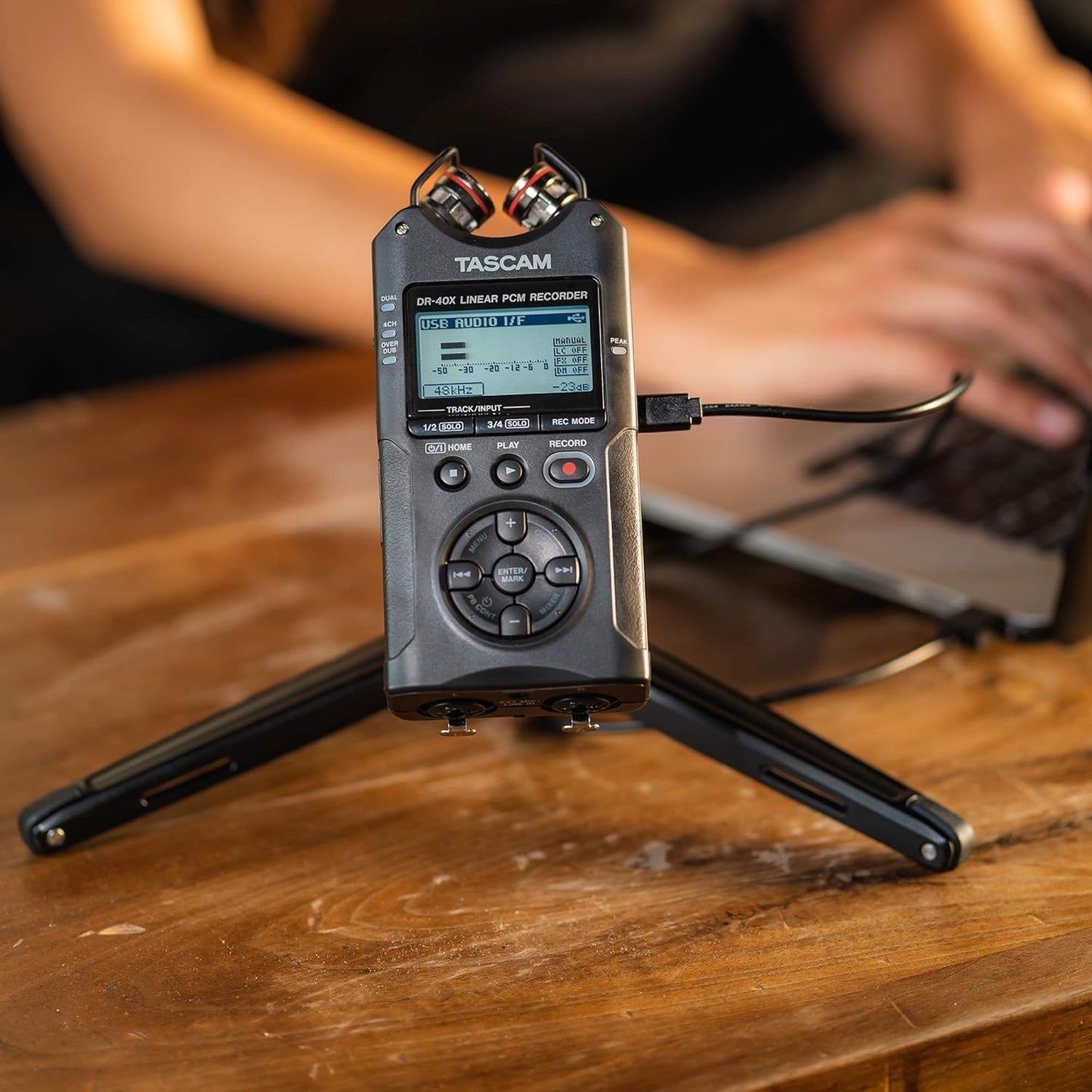 TASCAM DR-40X 4-Track Portable Handheld Field Recorder — 2 XLR/TRS Inputs, USB Audio Interface, Dual Adjustable Microphones for Stereo Recording of Music, Audio for Video and Podcasting