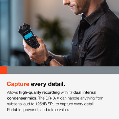 Tascam DR-07X Stereo Handheld Digital Audio Portable Recorder and USB Audio Interface, Pro Field, AV, Music, Dictation Recorder