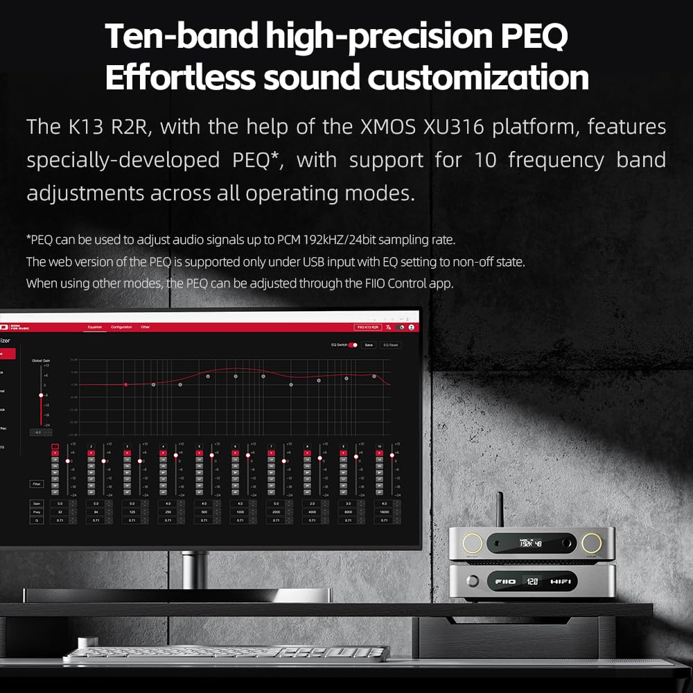 FiiO K13 R2R Desktop DAC & Headphone Amp, High-Fidelity 24Bit R2R DAC, Powerful 2400mW Output, LDAC Bluetooth Streaming, Dual Power Supply, 10-Band PEQ, Balanced XLR & RCA Audio Output (Silver)