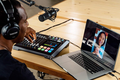 Tascam Mixcast 4 Podcast Studio Mixer Station with built-in Recorder / USB Audio Interface