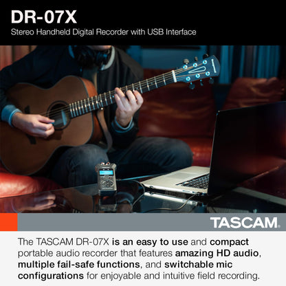 Tascam DR-07X Stereo Handheld Digital Audio Portable Recorder and USB Audio Interface, Pro Field, AV, Music, Dictation Recorder
