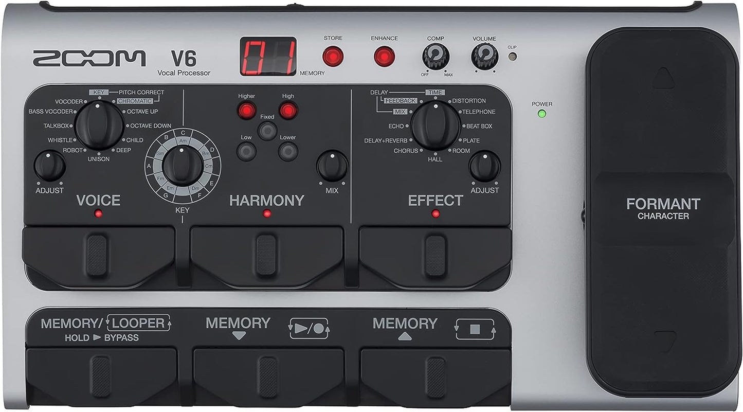 Zoom V6-SP Vocal Processor, Vocal Effects Pedal, Formant Pedal, Harmony, Looper, 10 Studio Grade Effects, For Studio and Live Performance