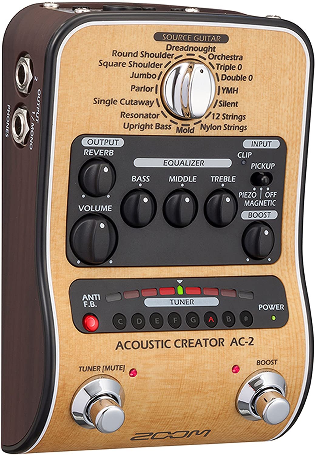 Zoom AC-2 Acoustic Creator, Acoustic DI with Tone Restoration, Tuner, Reverb, EQ, and Anti-Feedback