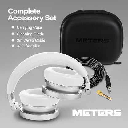 Meters OV-1-B-C Over-Ear Wireless Headphones with Active Noise Cancellation - Studio-Quality Sound with 16-Hour Playback & VU Display - Bluetooth 5.0, App-Controlled, 40mm Drivers (White)