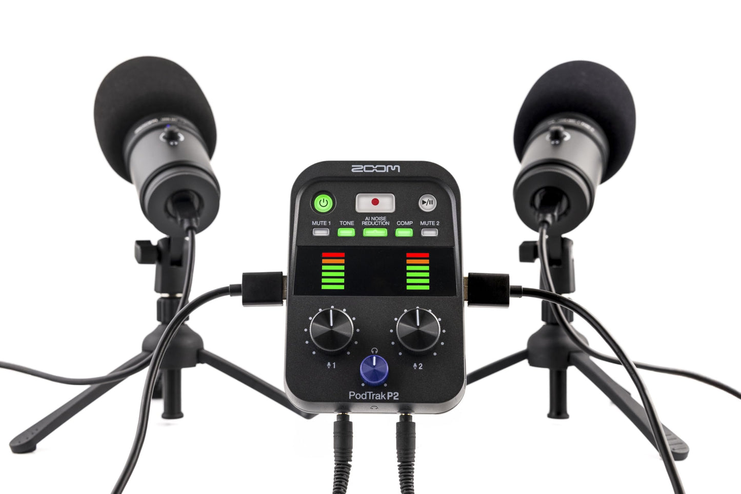 PodTrak P2 Podcast Recorder with 2 USB Mic Inputs, 2 Headphone Outputs, AI Noise Reduction, Tone & COMP Effects, Remote Guest Recording, SD Cards up to 1TB, Battery Powered, & USB-C Powered