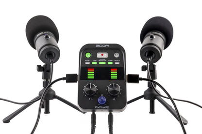 PodTrak P2 Podcast Recorder with 2 USB Mic Inputs, 2 Headphone Outputs, AI Noise Reduction, Tone & COMP Effects, Remote Guest Recording, SD Cards up to 1TB, Battery Powered, & USB-C Powered