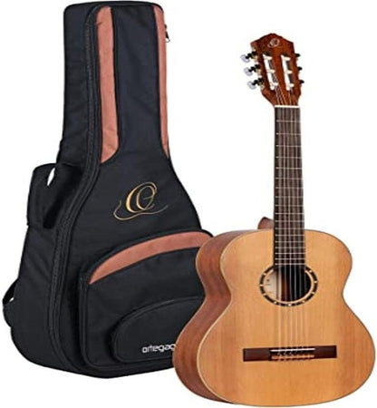 Ortega Guitars 6 String Family Series 3/4 Size Nylon Classical Guitar w/Bag, Right, Cedar Top-Natural-Satin, (R122-3/4)