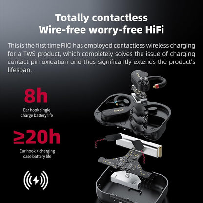 FiiO UTWS5 2025 True Wireless Bluetooth Earbuds Hook & Headphone Amp for IEMs, AK4332 DAC, Hi-Res 96kHz/24bit LDAC -MMCX/0.78 2pins Connector, 10-Band PEQ, 20H Battery Life (MMCX)