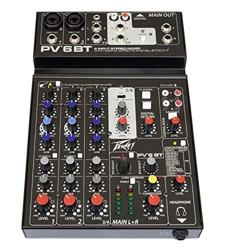 Peavey PV6BT DJ Mixer, 6 Channel With Bluetooth, Small