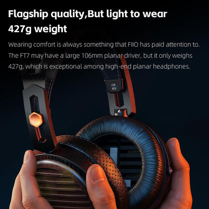 FiiO FT7 Headphones Open-Back Planar 106mm Planar Magnetic Monitor Earphone Gold Diaphragm Carbon Fiber Shell Detachable Cables (Black)