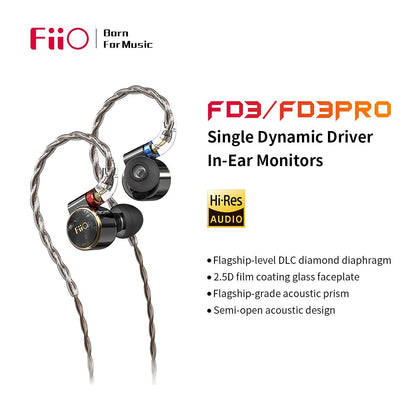 FiiO FD3 Earphones in-Ear Earbuds High Resolution 1DD Bass Heavy MMCX Connector (Black)