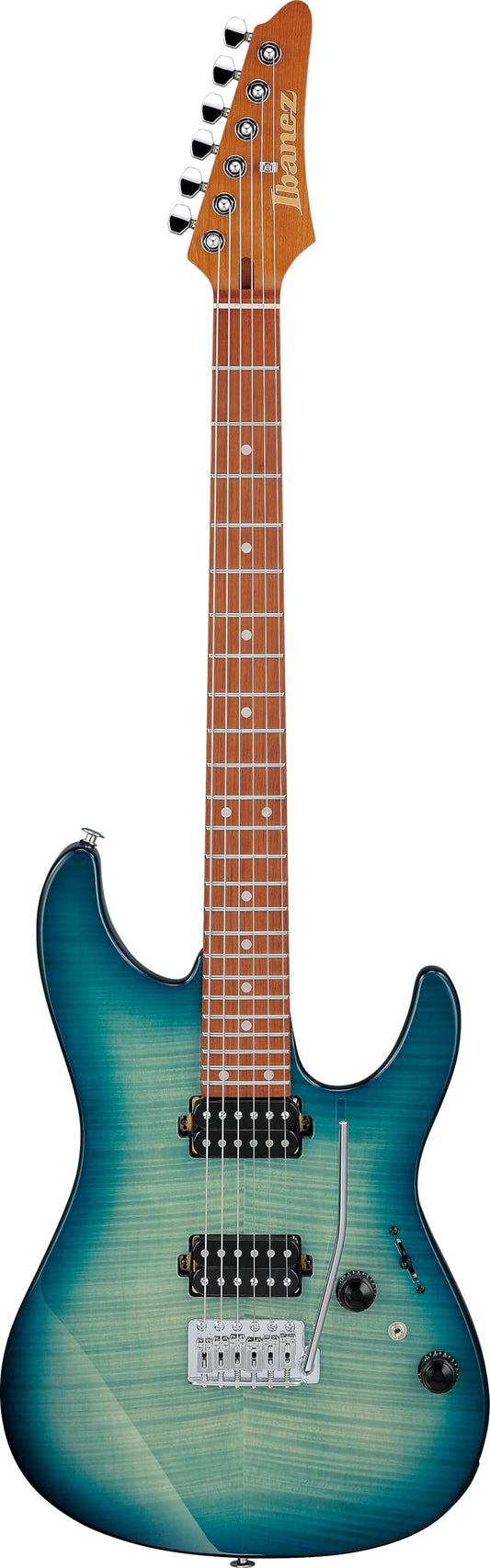 Ibanez AZ24S1F Standard 6-String Right-Handed Electric Guitar with Roasted Maple Neck and Jatoba Fretboard (Transparent Turquoise Burst)