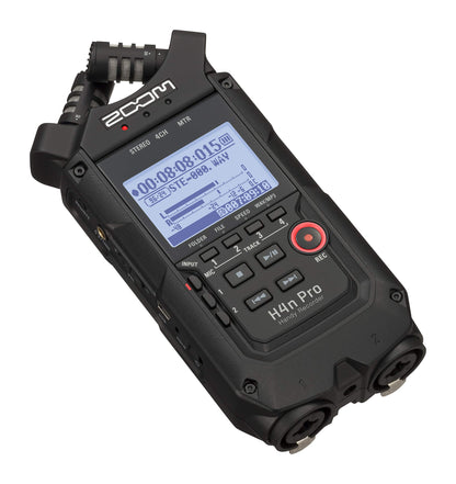 Zoom H4n Pro 4-Track Portable Recorder, All Black, Stereo Microphones, 2 XLR/ ¼“ Combo Inputs, Battery Powered, for Stereo/Multitrack Recording of Music, Audio for Video, and Podcasting